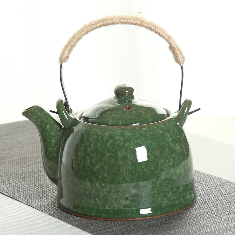 陶瓷茶壺冰裂提梁壺單壺茶具帶過濾網泡茶壺餐廳茶水壺800ml家用