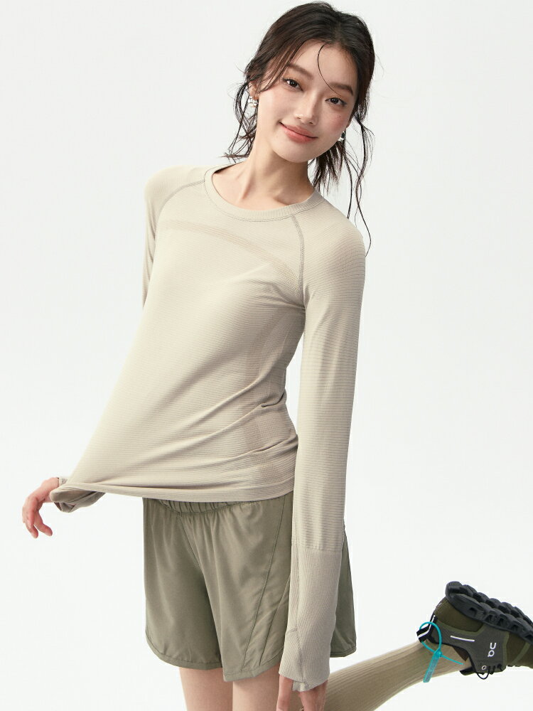 舉重的妖精春夏速乾衣瑜伽服長袖女跑步運動上衣普拉提訓練健身服