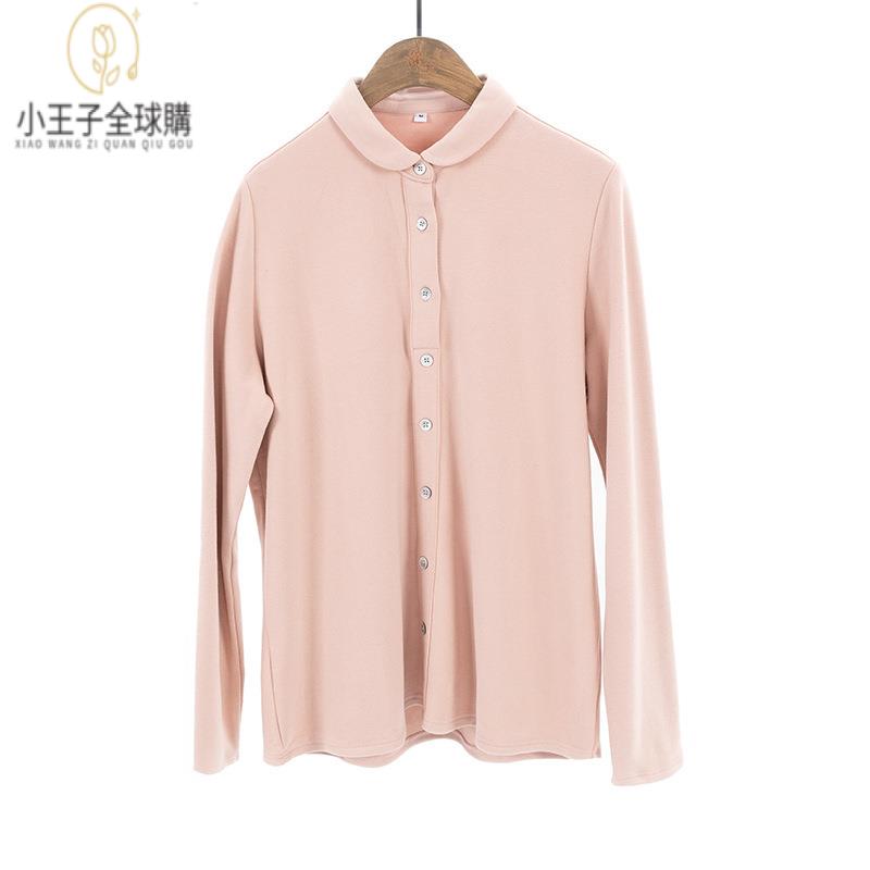 【公司現貨速發】免運 開發票 小王子女裝秋冬百搭純色親膚內搭加厚保暖長袖雙面德絨元寶領襯衫女女裝上衣 流行女裝 棉麻 早秋 日韓女裝