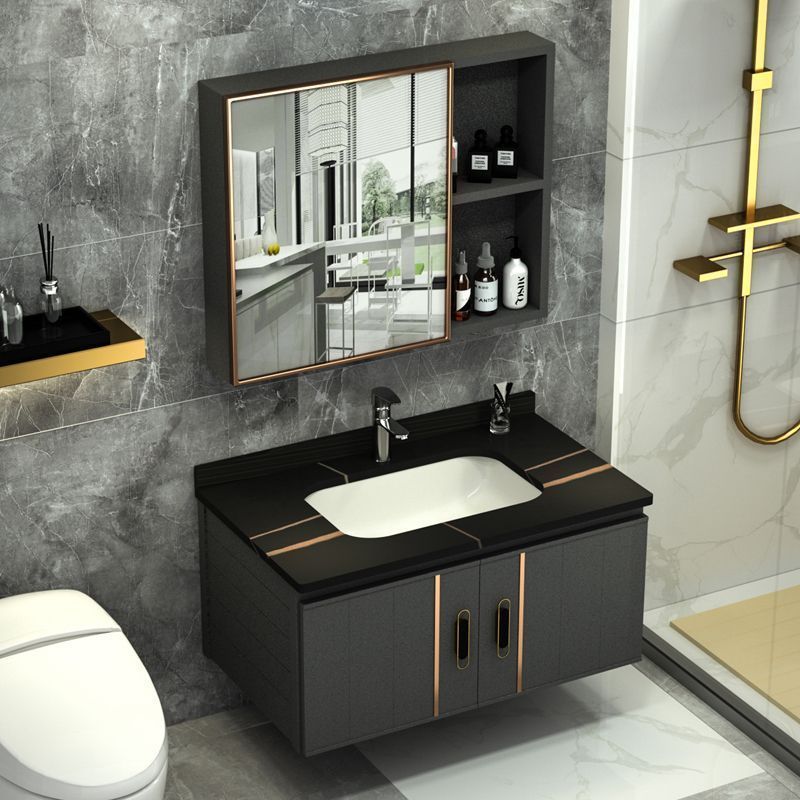 太空鋁浴室柜陶瓷巖板洗臉盆柜一體式盆浴室柜組合衛生間智能鏡柜