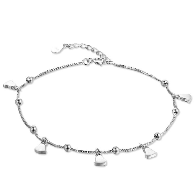 現貨+預購 925純銀腳鍊愛心腳鏈-亮面心型圓珠優雅女飾品73zf29【獨家進口】【米蘭精品】