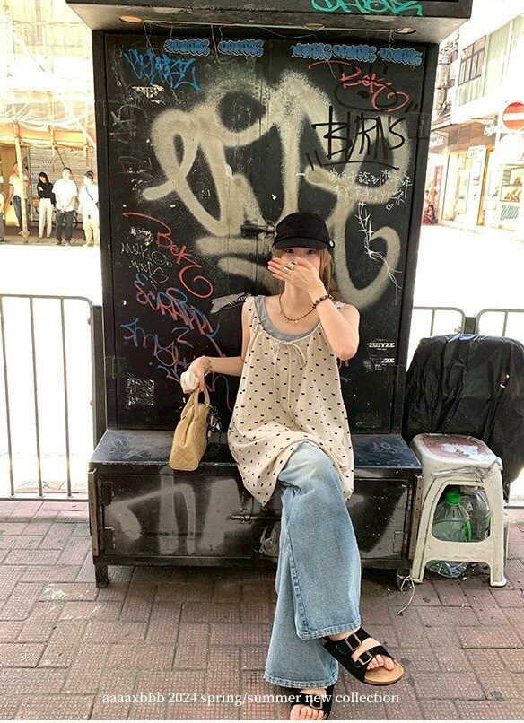 兩件式印花吊帶背心  【B393166】