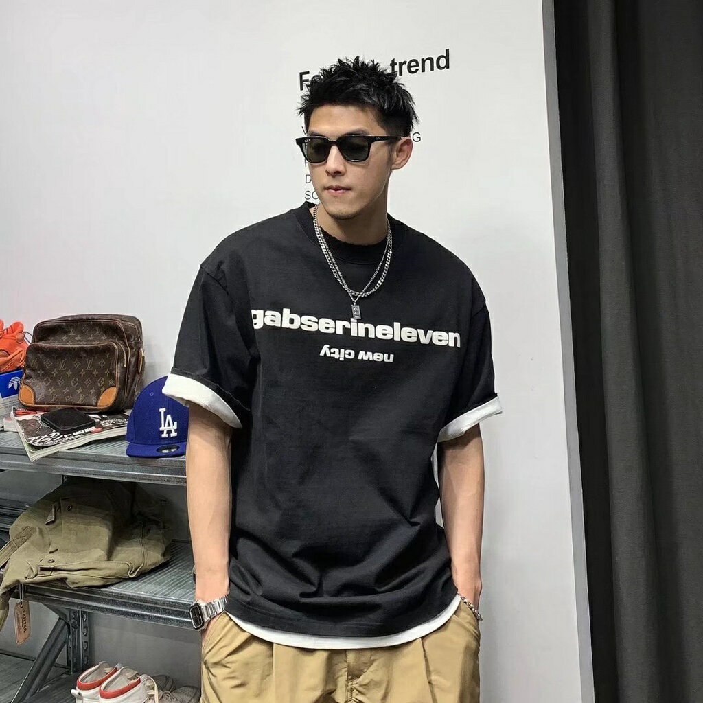 【MLM】英文印花短T 落肩 OVERSIZE 男生上衣 素面 圓領五分袖 不會透 情侶 基本款 素T 短袖 短T