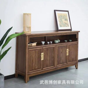 新中式黑胡桃餐邊櫃 榆木玄關櫃 實木簡約儲物櫃 茶葉櫃 禪意家具