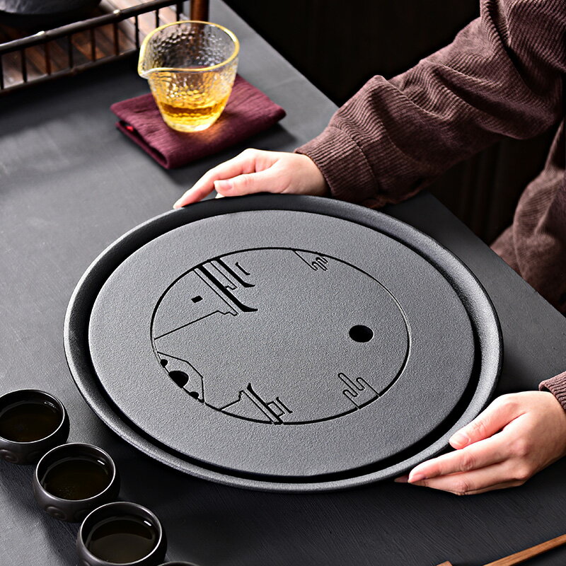 陶福氣 禪意茶盤陶瓷儲水干泡茶臺 圓形中式功夫茶具托盤家用茶海