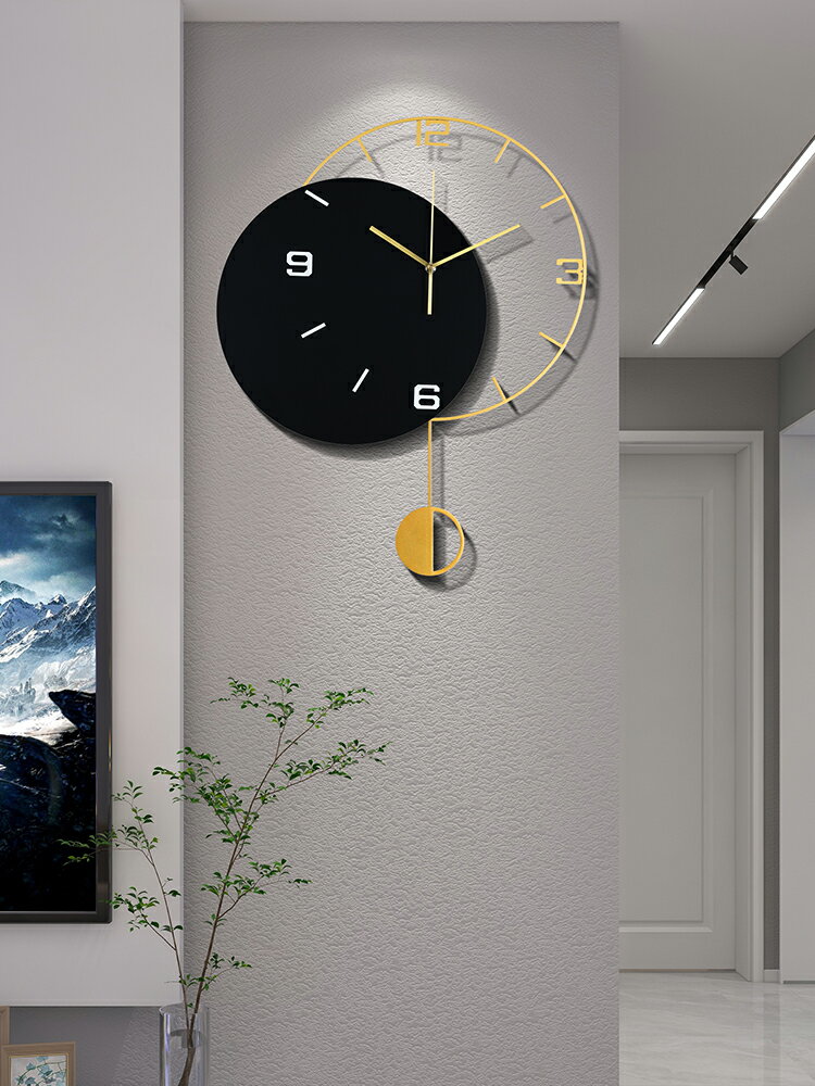 輕奢風掛鐘 掛鐘客廳家用藝術創意裝飾時鐘免打孔時尚簡約現代大氣輕奢鐘表
