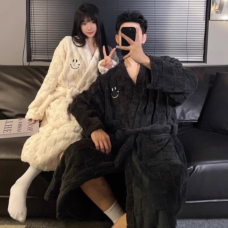 情侶睡袍冬季女士加厚加絨珊瑚長款男士加長浴衣浴袍法蘭絨睡衣
