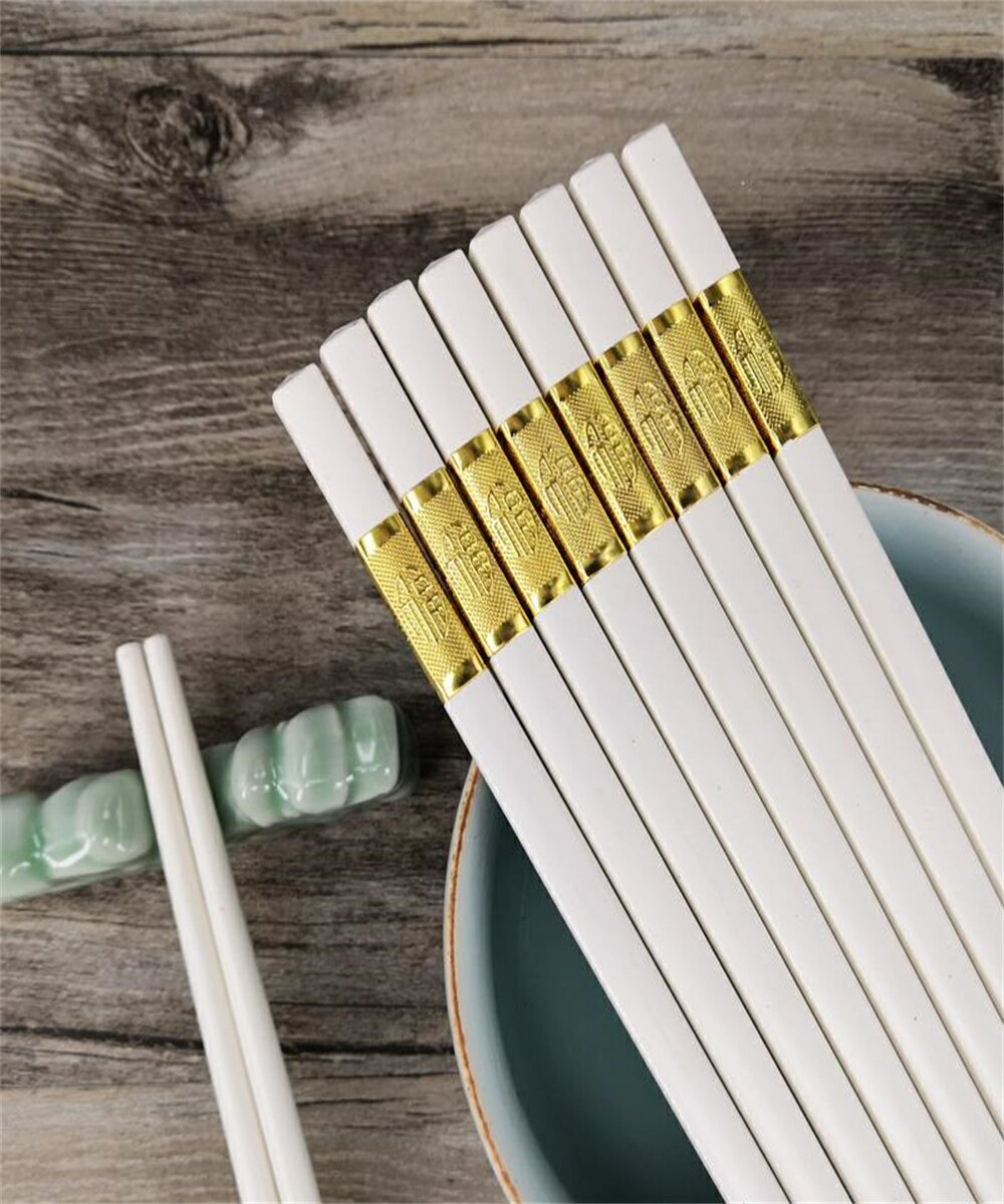 甌龍公筷商用10雙高檔餐廳家用酒店飯店紅黑白色加長合金筷子餐具