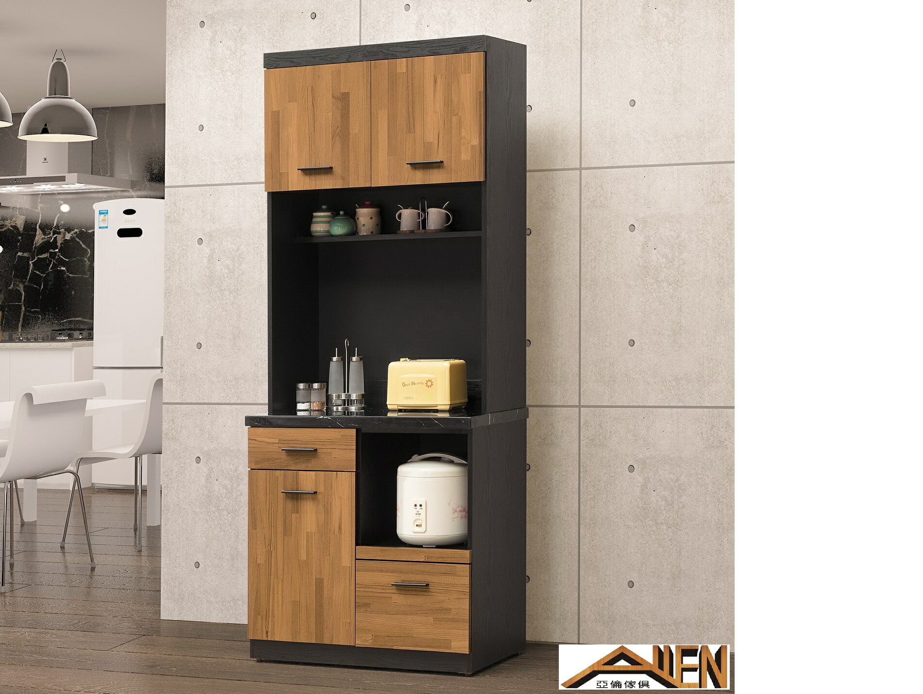 亞倫傢俱*科龍2.7尺石面餐櫃全組