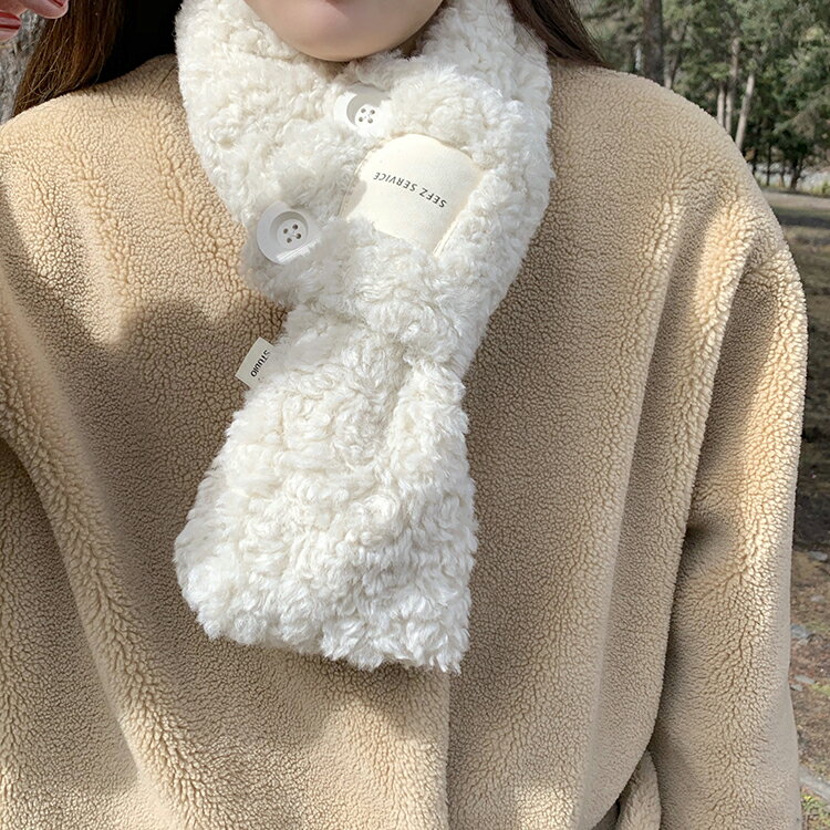 圍巾 韓國可愛羊羔毛絨絨ins貼布毛領日系秋冬保暖短款小圍巾裝飾圍脖 快速出貨