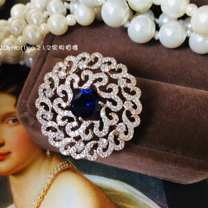 復古輕奢珠寶胸針巴洛克宮廷古典皇家藍鑲鋯鉆萊茵石精美鏤雕花邊