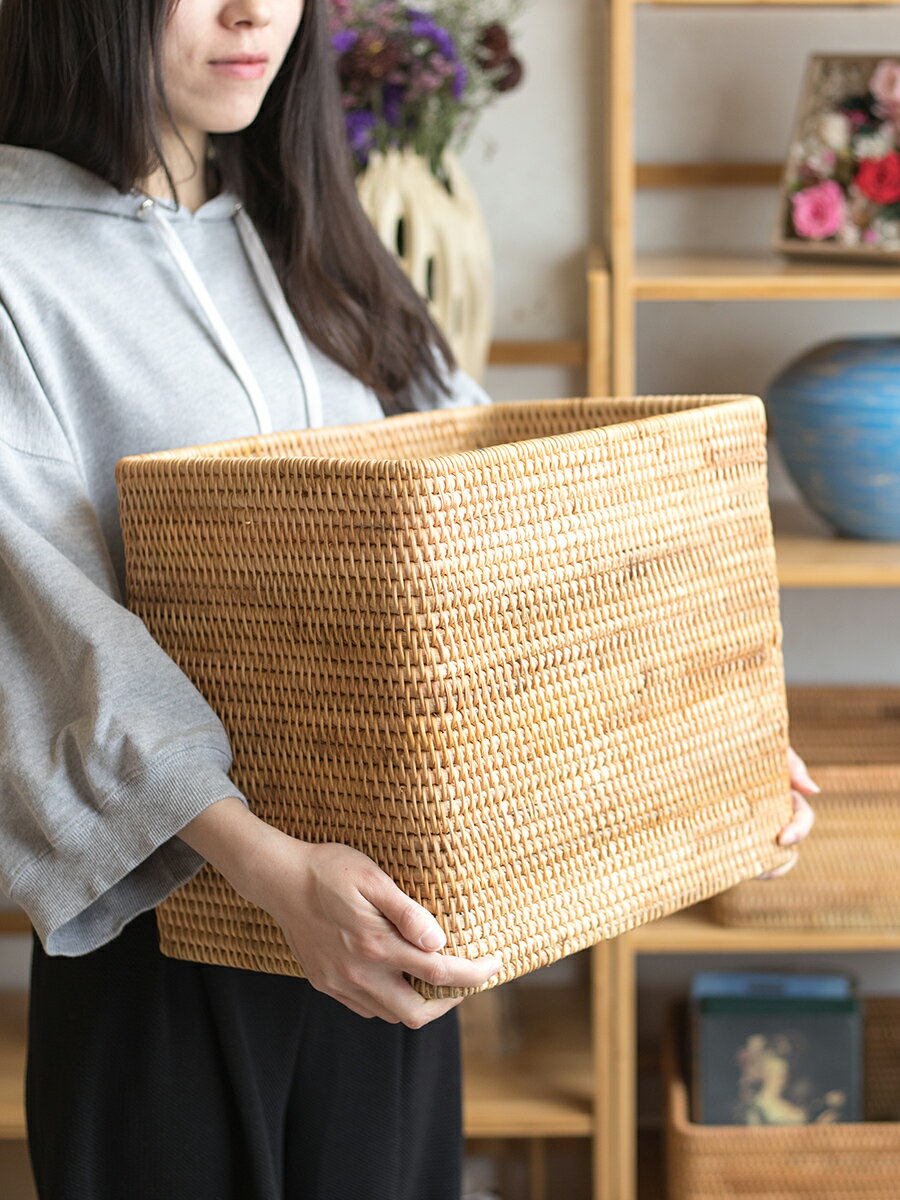 越南藤編收納筐竹編草編箱零食雜物收納盒儲物框家用置物編織籃子