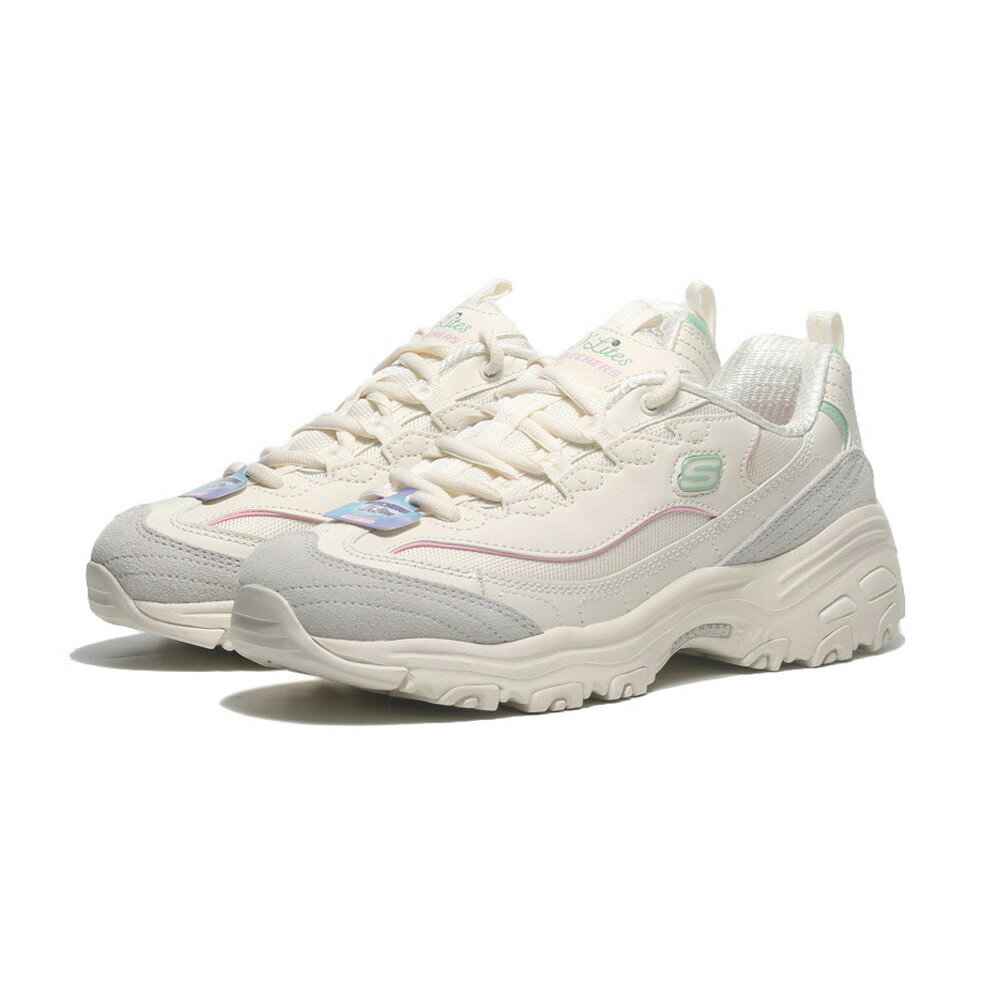 【滿千折百】SKECHERS 休閒鞋 D'LITE NEW HEAT 米色 粉綠 輕量 老爹鞋 女 150231NTMT