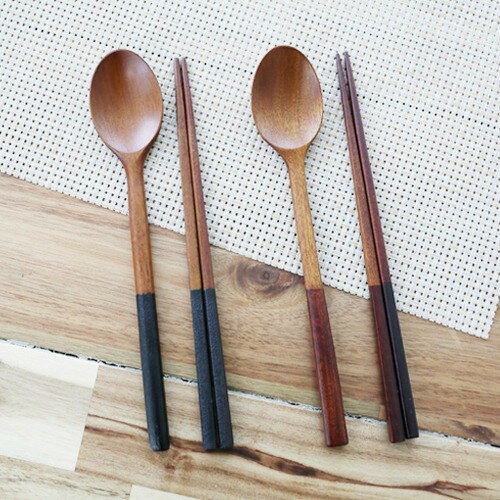 【首爾先生mrseoul】韓國 餐具組 【雙色】 木製 湯匙+筷子一組 長約23.3cm 勺子 湯匙 筷子