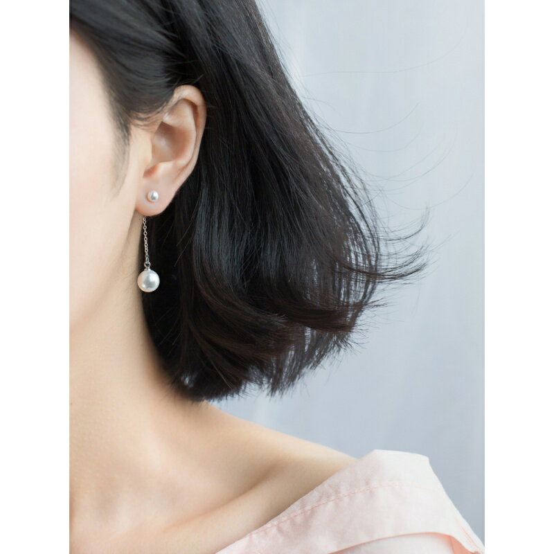s925銀耳環女韓版個性簡約貝珠合成珍珠流蘇耳墜淑女耳飾品女