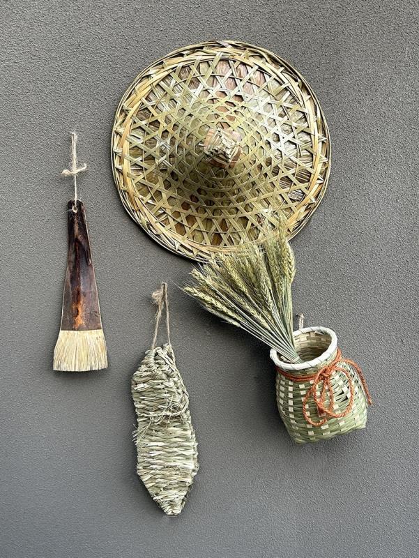 懷舊掛件農家樂裝飾品竹編簸箕魚簍草鞋斗笠模擬農作物餐廳道具