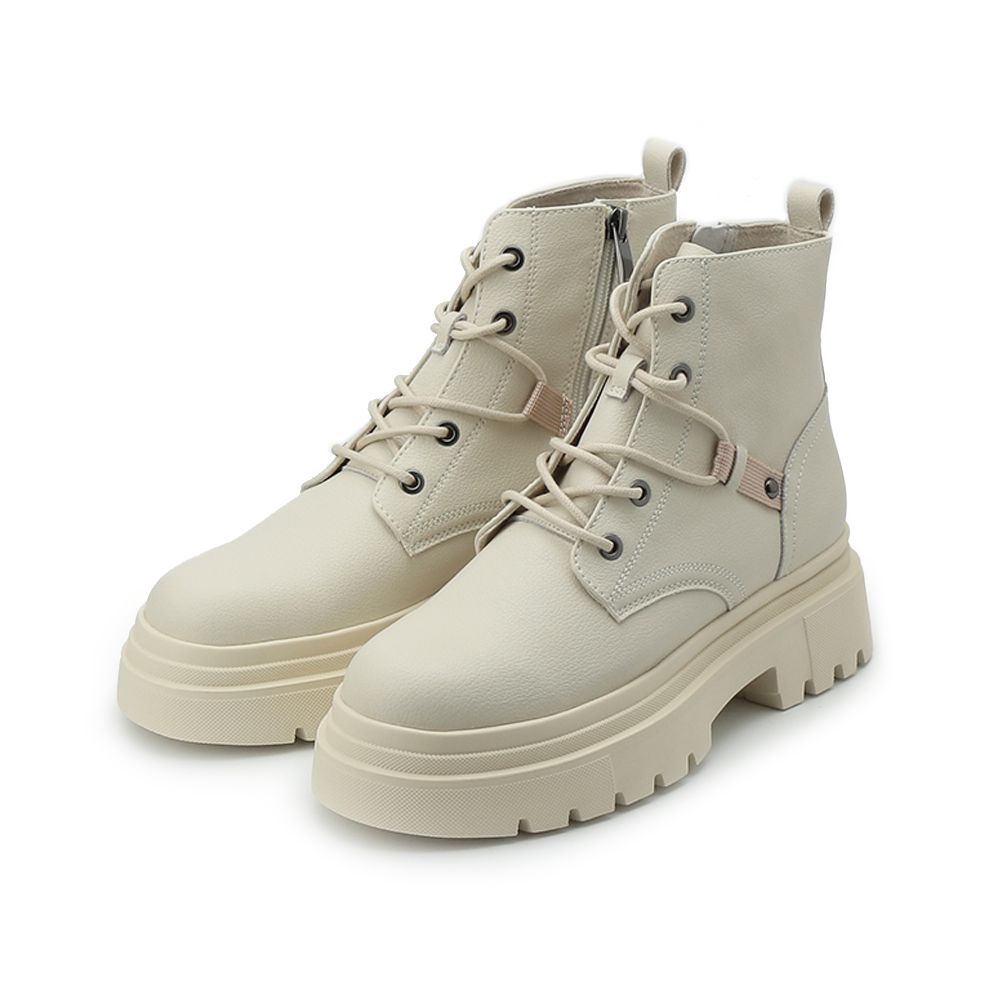LUZZI 牛皮拉鍊綁帶靴 米 女鞋 治裝激推