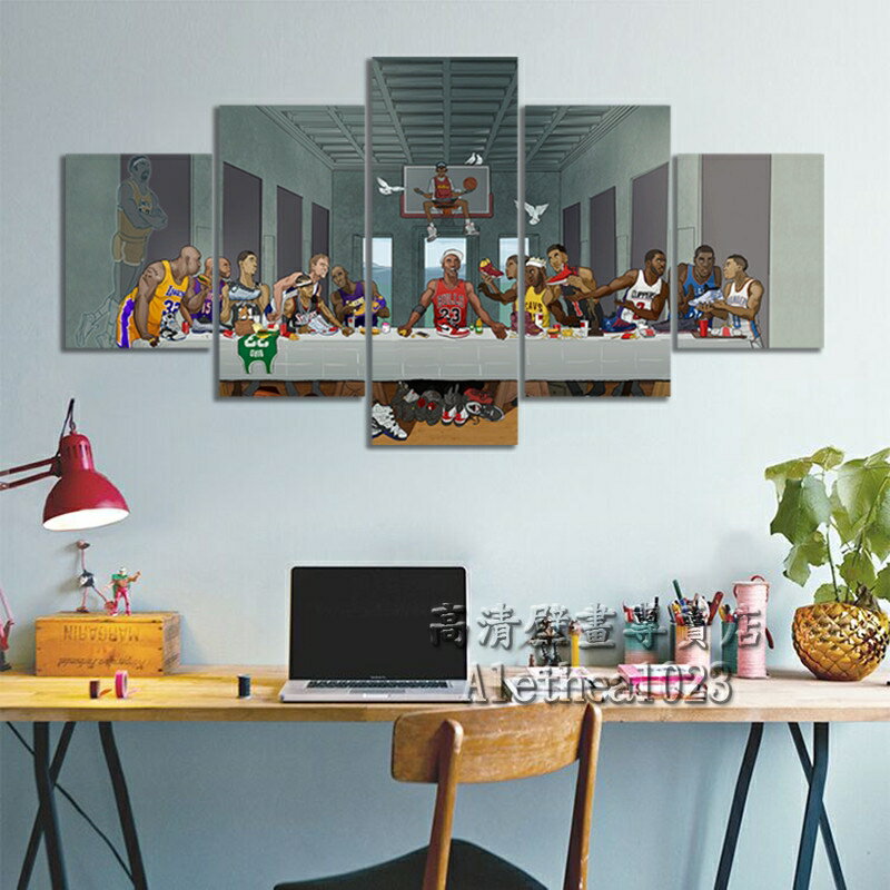 實木框畫 最後的晚餐 搞怪搞笑版 NBA球員 喬丹 藝術品 五聯居家裝飾畫 客廳掛畫 房間壁畫 壁貼 無框畫 生日禮物