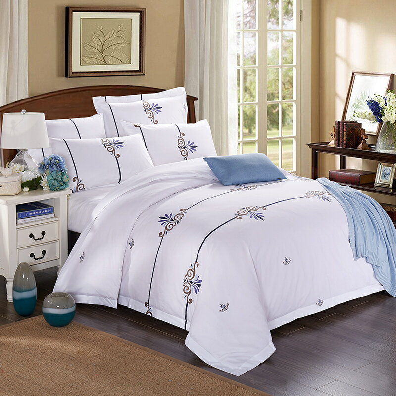 五星級特色酒店用品賓館全棉白色三四件套床上用品純棉床單被罩