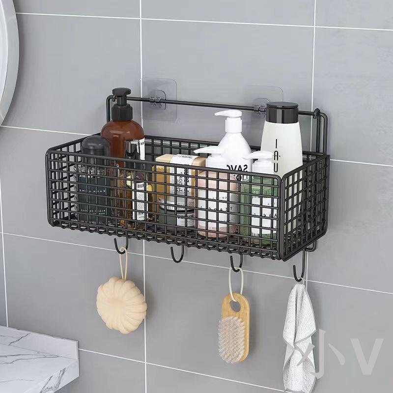 小V優購 衛生間置物架雙層掛籃浴室洗手洗澡網框免打孔壁掛式墻上收納神器 6