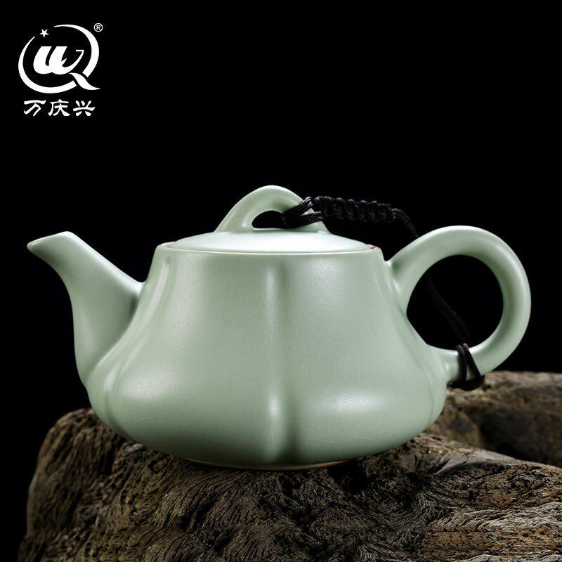 優樂悅~汝窯茶具茶壺天青單壺開片可養萬慶興汝瓷陶瓷功夫家用茶道泡茶器手沖壺 茶壺