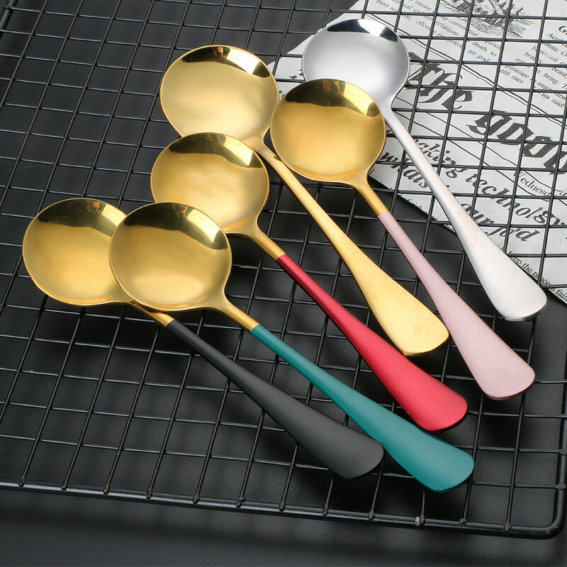 不銹鋼勺子創意金色長柄勺子家用圓勺餐勺湯勺調羹湯匙可愛小勺子