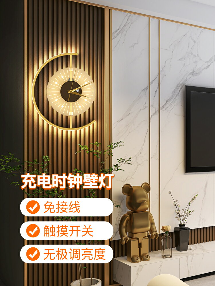 時鐘壁燈臥室床頭輕奢創意客廳背景墻燈科技感造型裝飾充電免布線 夢露日記