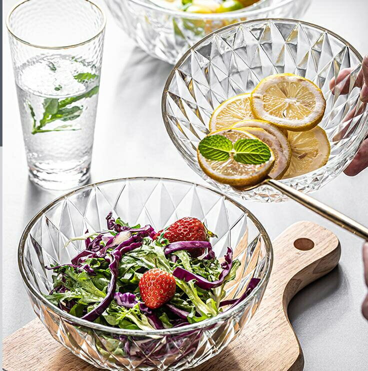 碗 透明玻璃碗盤家用水果沙拉碗單個ins網紅學生泡面創意耐熱碗餐具