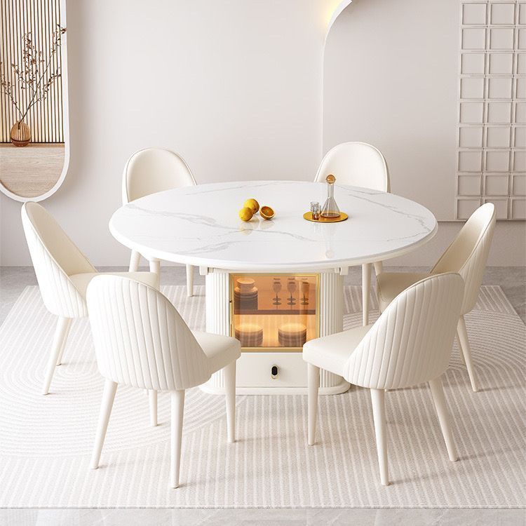 奶油風巖板可伸縮餐桌家用小戶型儲物方圓兩用餐桌可折疊吃飯桌子