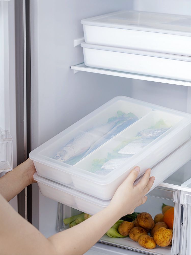 SP SAUCE冰箱收納盒雙分格保鮮魚盒裝肉裝魚冷凍帶蓋保鮮盒