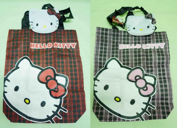 【震撼精品百貨】Hello Kitty 凱蒂貓 環保收納手提袋-大臉 紅/粉 (共兩款) 震撼日式精品百貨