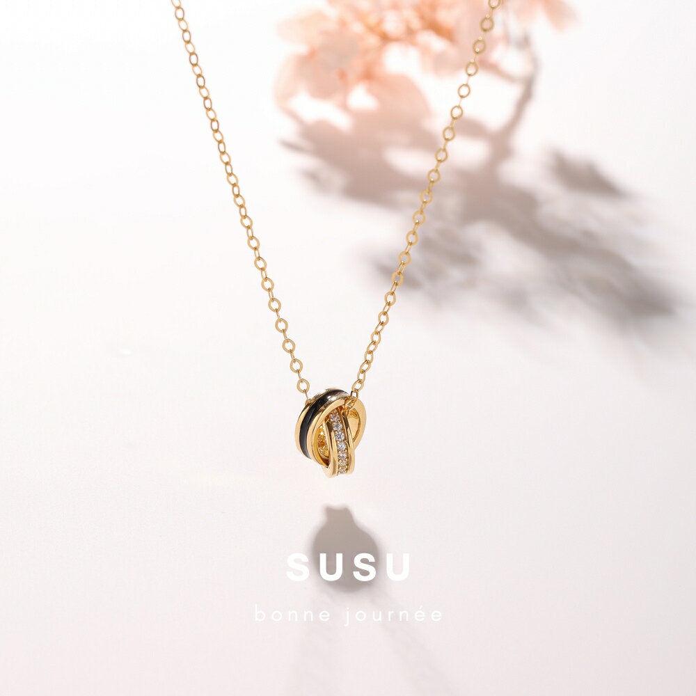SU SU︱雙環鋯鑽項鍊❤️事業 招財 人緣 工作 健康 紓壓 水晶 飾品 耳環 項鍊 手鍊 現貨 穿搭 百搭 時尚