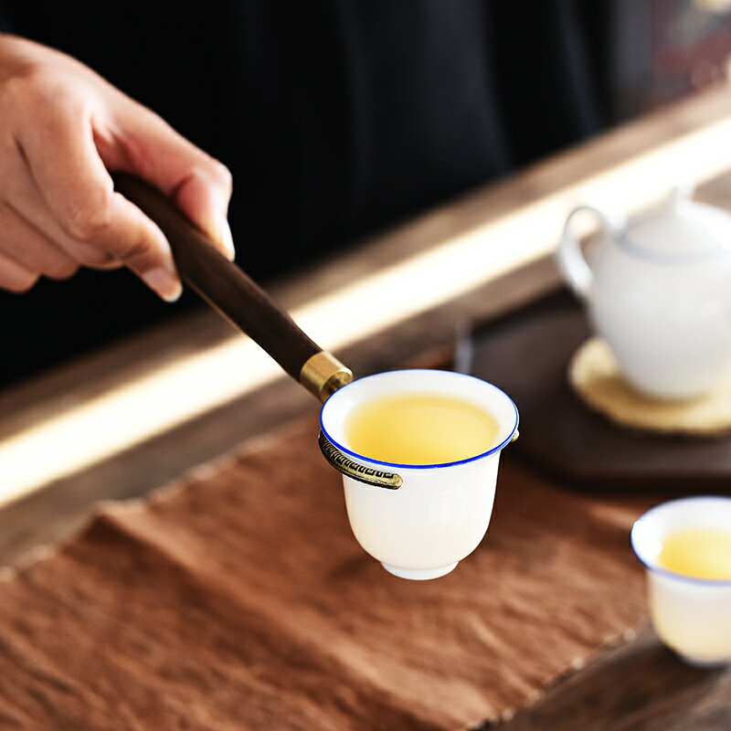 日式黑檀木 茶杯托銅杯叉 茶具套裝茶道 配件防燙衛生托叉形 茶夾