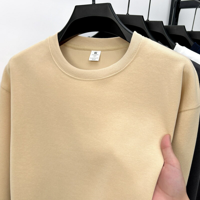 【巴黎精品】現貨+預購 頂級長袖T恤純棉上衣直筒褲棉質休閒襯衫大碼男裝-冬季加厚圓領重磅男上衣5色a1lf78