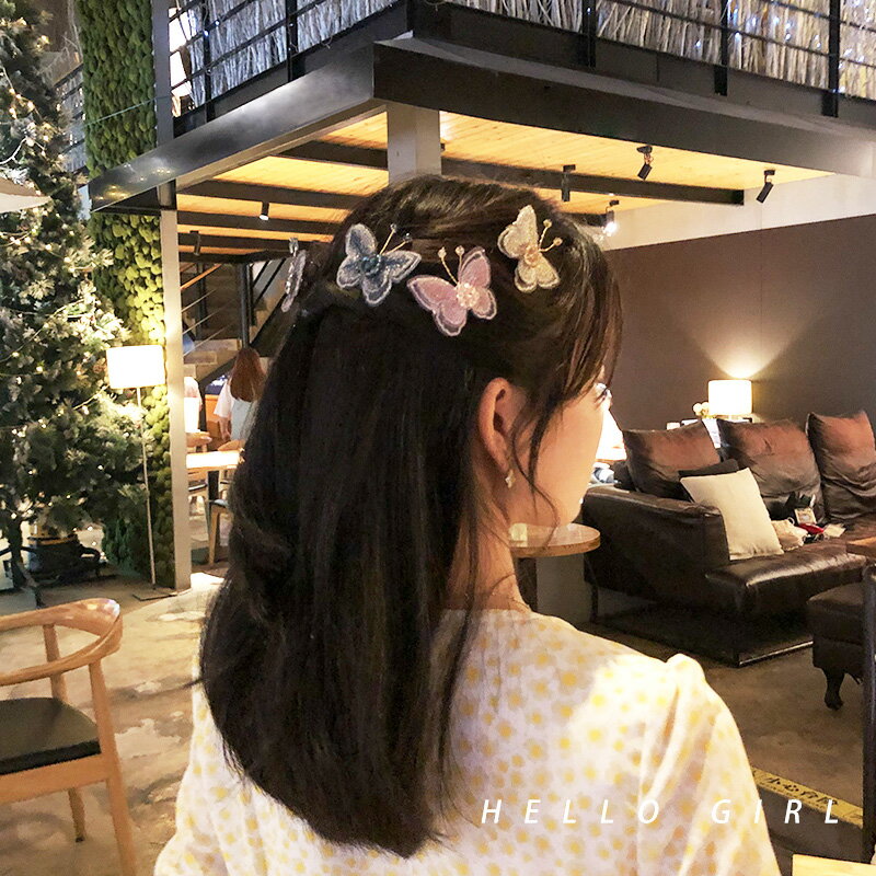 立體蝴蝶發夾邊夾韓國ins少女頭飾森系發卡一字夾超仙網紅發飾