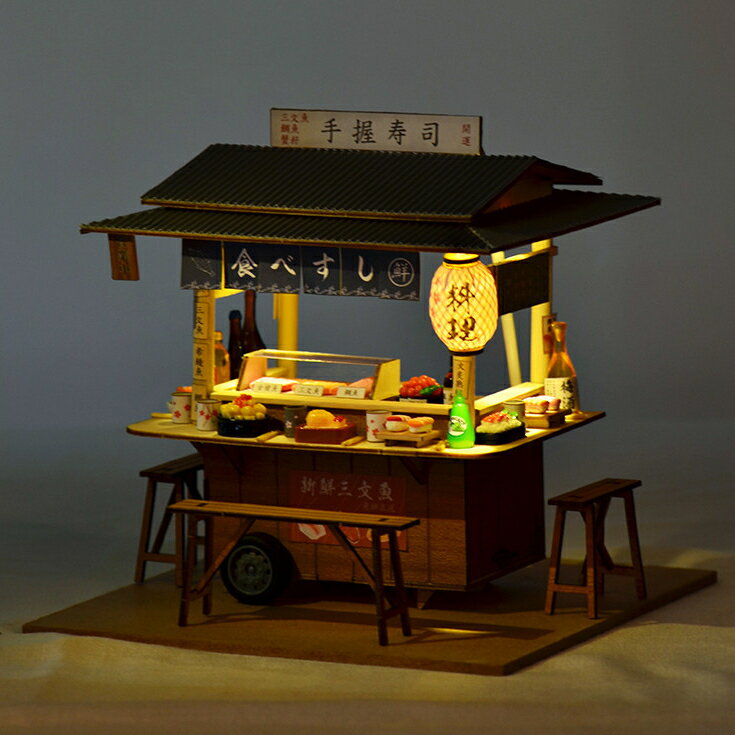 Diy小屋日式壽司店食玩微縮場景模型3d立體拼圖拼裝手工禮物女生 手作 袖珍屋 日式小屋 和風 生日禮物