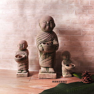 泰國特色砂石招財石雕畫 沙彌擺件裝飾品 東南亞工藝品1入