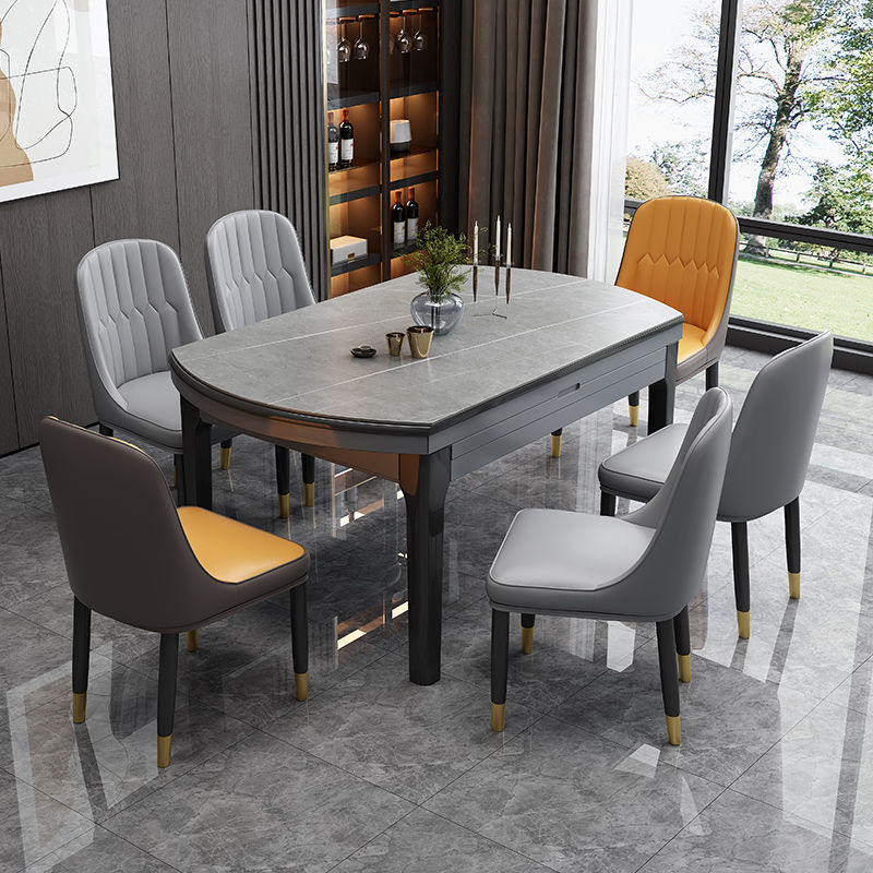 餐桌 巖板餐桌家用小戶型可變圓桌伸縮折疊實木餐桌椅組合
