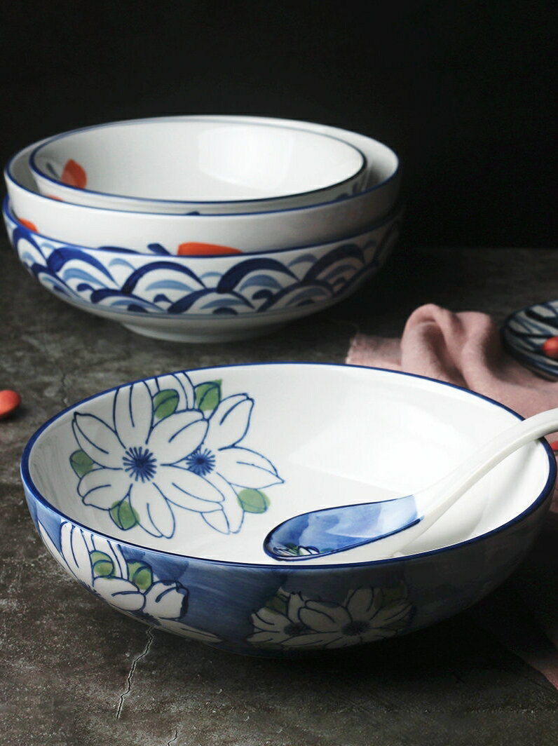 日式拉面碗陶瓷7.5寸淺碗斗和風餐具家用創意超大號拌飯泡面湯碗