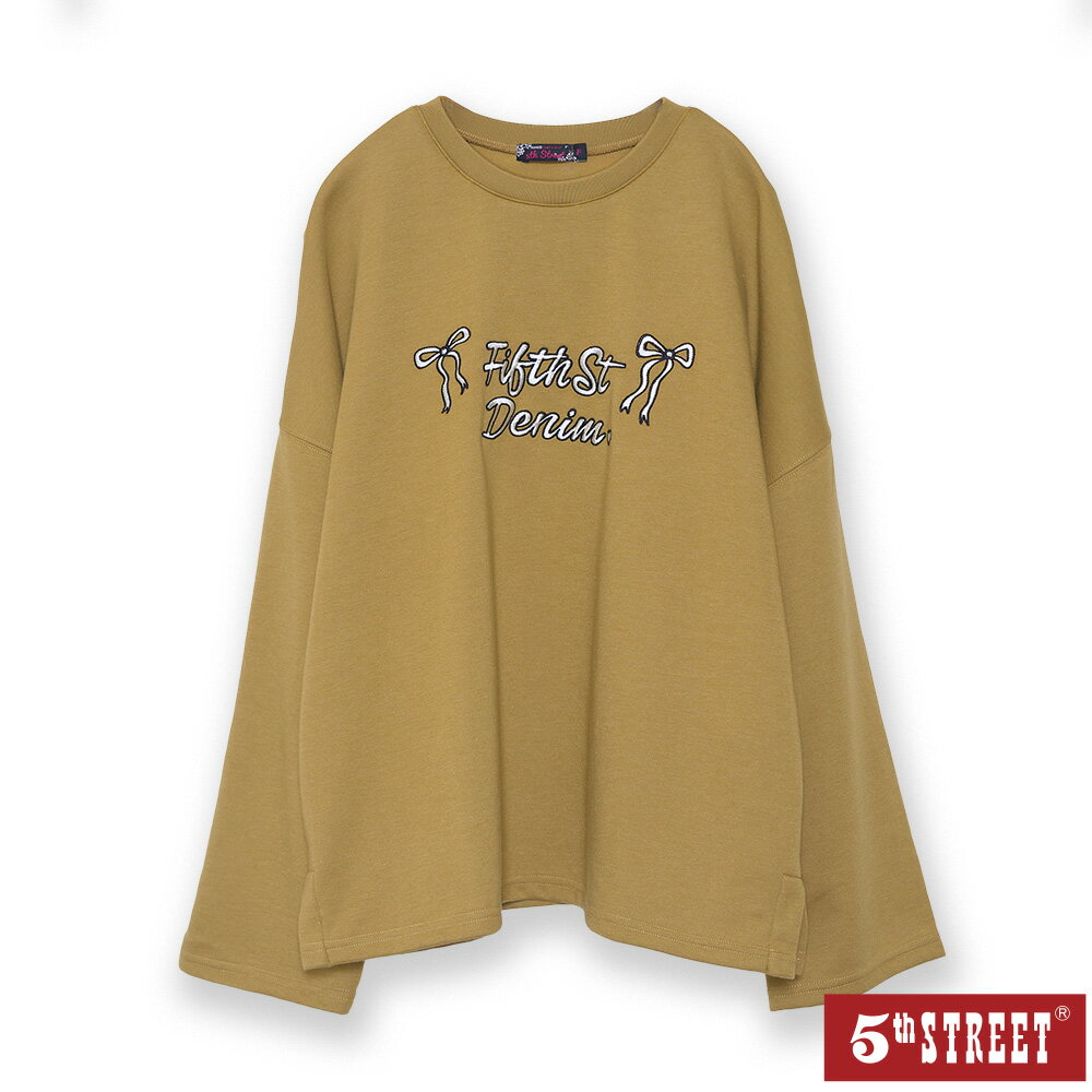 女裝 大學T 長袖 TEE 上衣 印花 蝴蝶結 咖啡色 (561018) 【5th STREET】【APP下單天天10%回饋】 治裝激推 最高折426