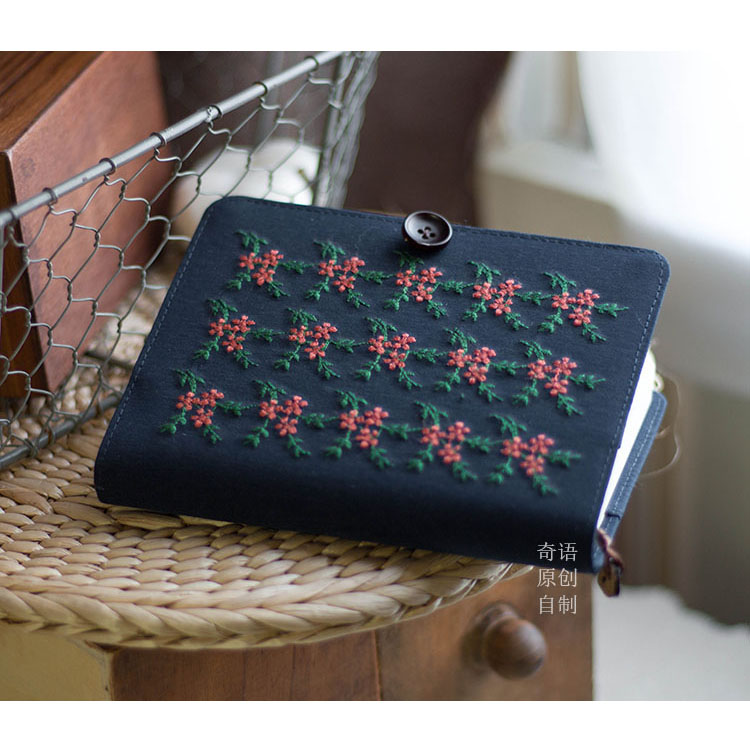 原創刺繡碎花活頁A6A5文藝筆記本日記本布藝手賬本活頁本手工 全館免運