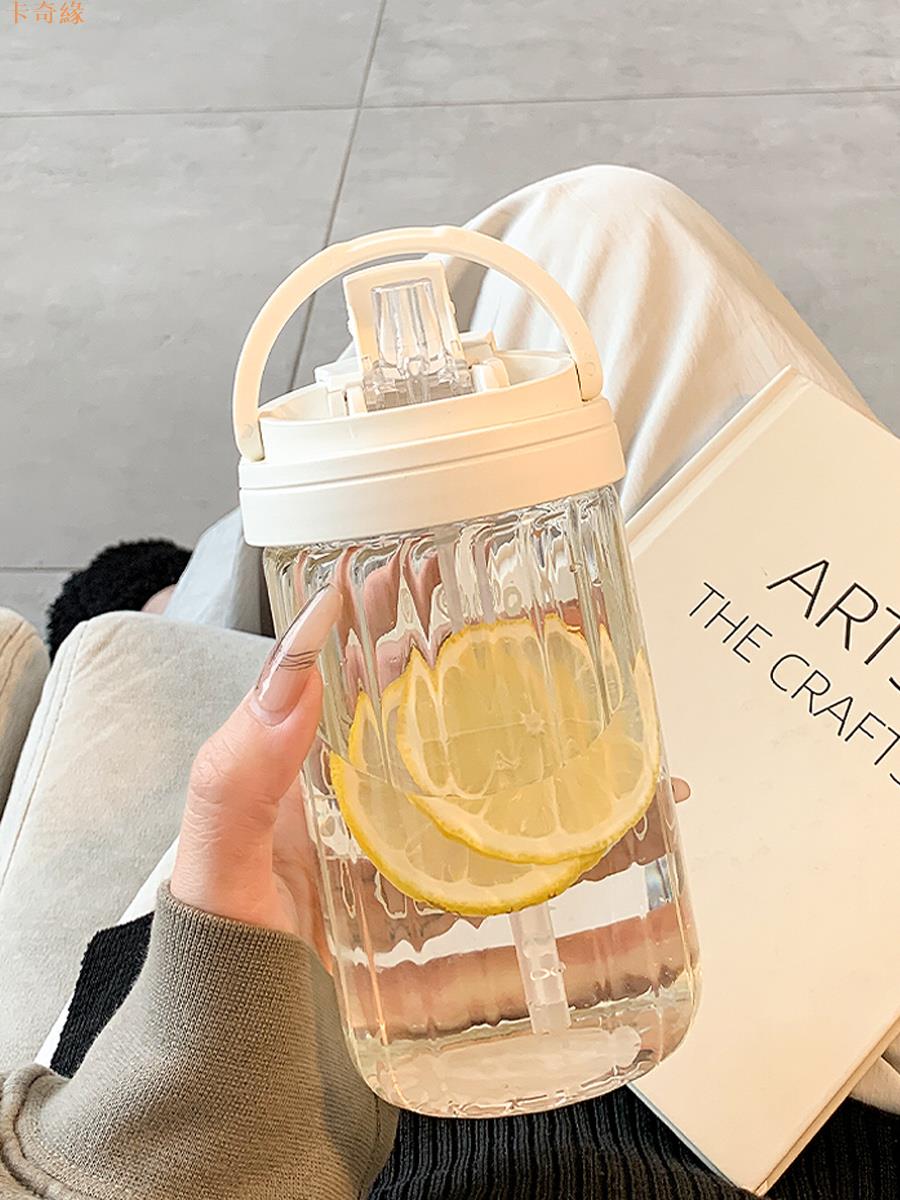 簡約水杯女生帶吸管玻璃杯辦公室高顏值夏季便攜學生新款2024杯子
