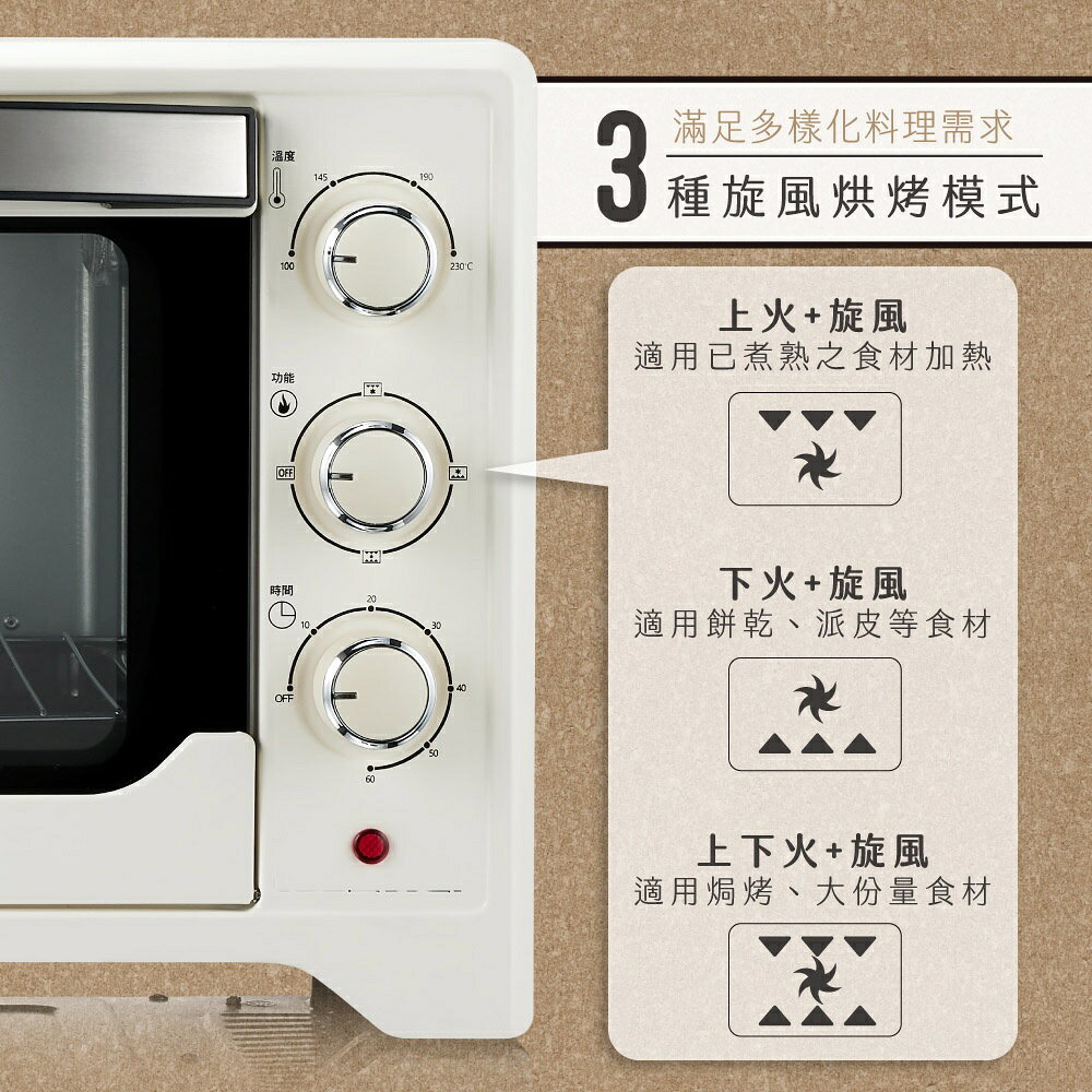 【KINYO】32L雙層玻璃旋風烤箱 (EO) 1300W大功率 旋風立體烘烤 32L容量｜附烤盤 烤網 取盤夾 3