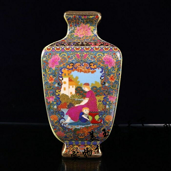 古玩收藏 景德鎮陶瓷器花瓶 雍正款琺瑯彩手繪花瓶家居客廳擺件