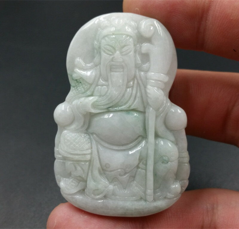 正品天然玉石a貨翡翠玉關公玉掛件緬甸翠玉坐關公吊墜玉牌
