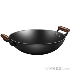 無涂層生鐵鑄鐵鍋雙耳炒菜傳統老式家用平底不粘大炒鍋燃氣灶適用