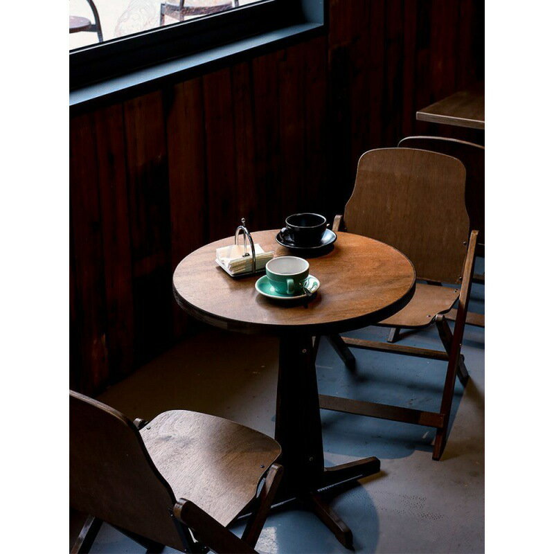 免運 開立發票 復古小戶型圓桌實木可折疊桌客廳陽臺家用茶幾餐桌咖啡廳簡約桌椅