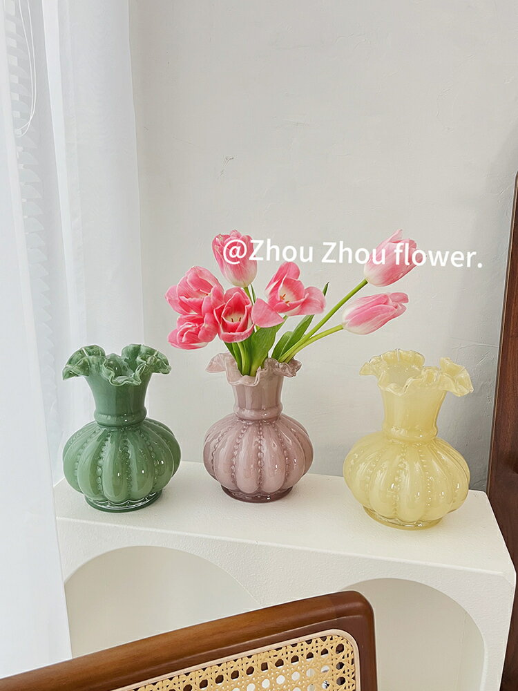 【可開發票】 宅配到府 花瓶 玻璃花瓶中古芬頓花瓶擺件客廳水養插鮮花餐廳樣板間高階感創意簡約裝飾品~優樂悅