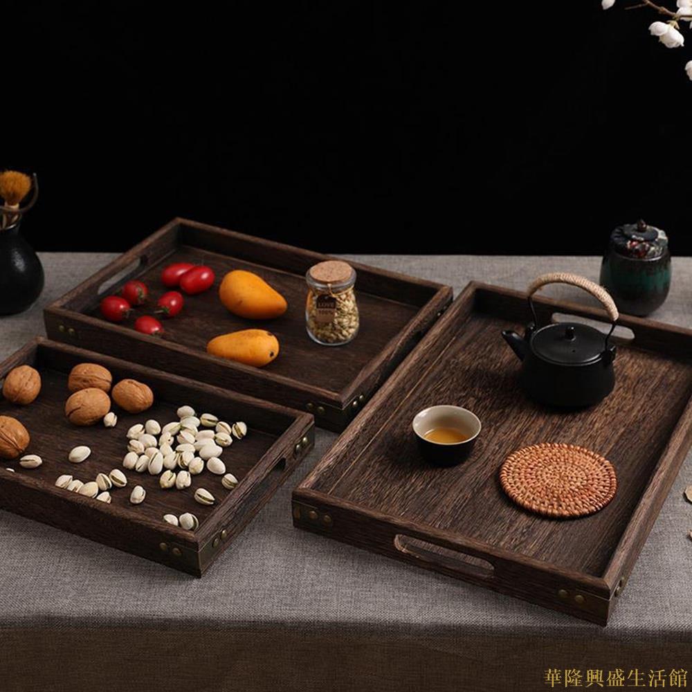 日式茶具木託盤茶盤實木燒桐木茶盤復古木質茶具套裝木製品