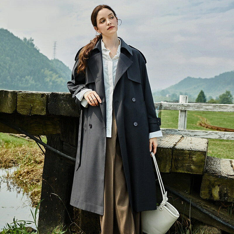 【巴黎精品】風衣外套休閒大衣-雙排扣長版通勤修身女外套4色a1gx5